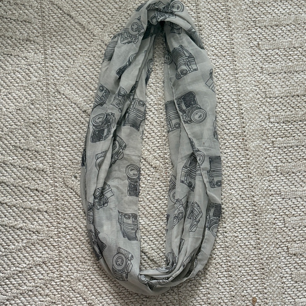 Gray Camera Print infinity Scarf